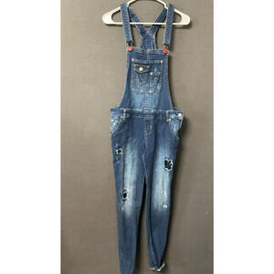 Rue 21 Distressed Denim Overalls Juniors 7/8 Skinny Jeans Bib Retro Chore